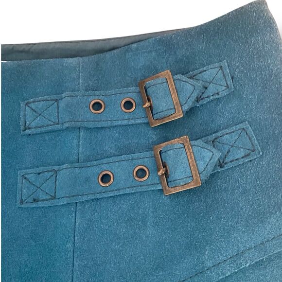 Anthropologie Leifsdottir Women Suede Leather Knee Length Skirt Teal Size 10 - Picture 9 of 14